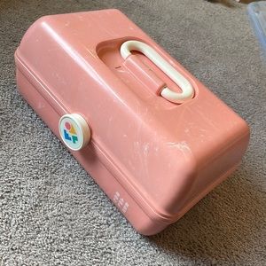 Retro coral pink marble caboodle